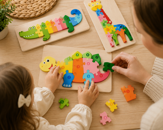 Wooden Animal Number Puzzle – 3D Montessori Learning Toy - Lulliyo Lulliyo