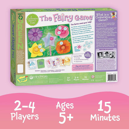 Box of 'The Fairy Game' educational game for children on a pink background