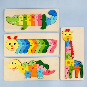 Wooden 3D Animal Number Puzzle – Montessori Learning Toy - Lulliyo Lulliyo