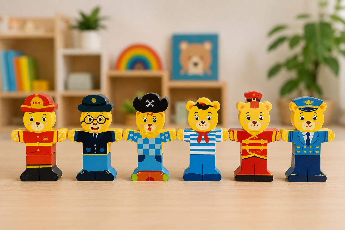 Montessori Wooden Bear Shape Sorting & Stacking Toy - Lulliyo