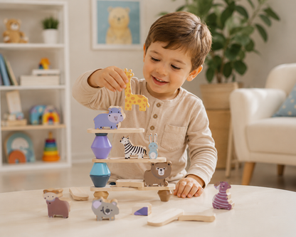 Wooden Animal Balance Blocks – Montessori Stacking Toy - Lulliyo