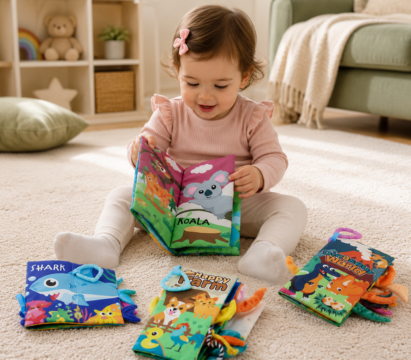 Lulliyo Baby Sensory Cloth Books Set – Soft Crinkle Books for Babies 6+ Months - Lulliyo