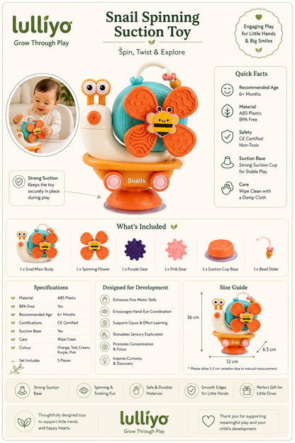 Snail Suction Cup Spinner Toy – Sensory Travel Play - Lulliyo