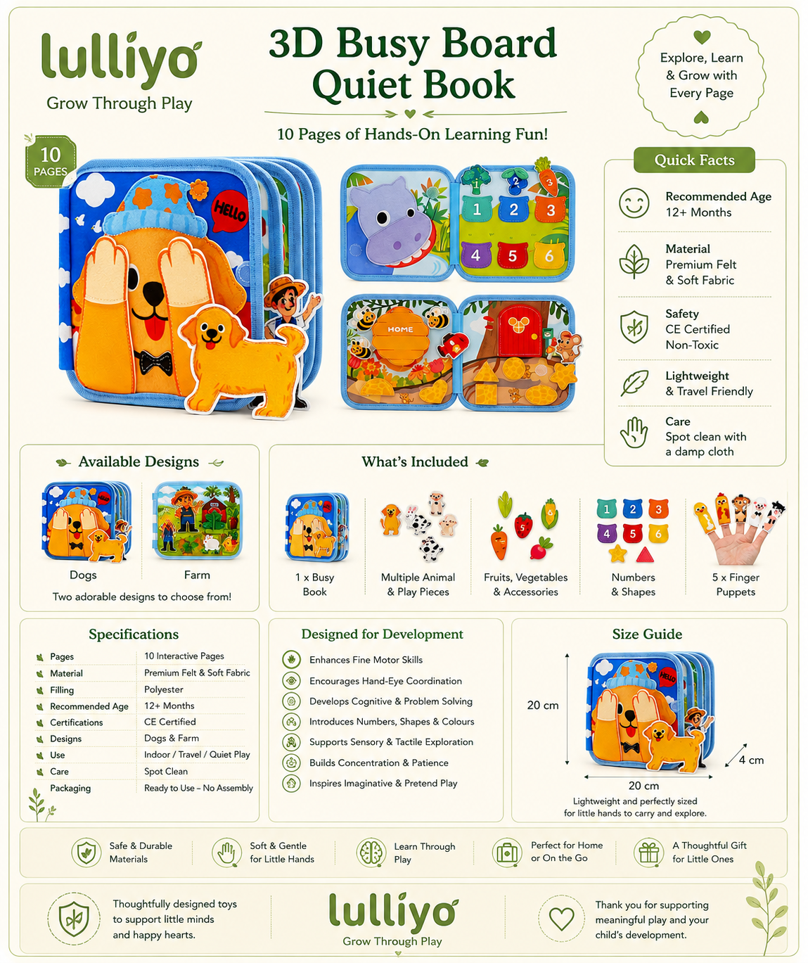 Montessori Felt Quiet Book – Farm Busy Book for Toddlers