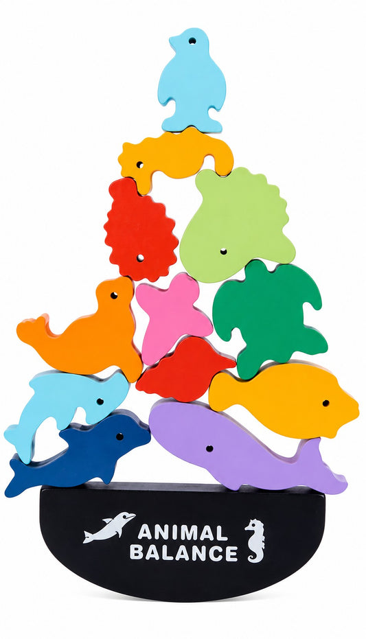 Child playing with a colorful animal balance puzzle in a classroom setting Lulliyo