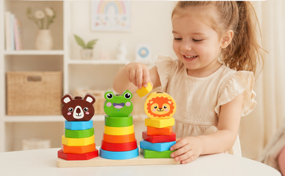 Wooden Rainbow Animal Stacking Toy – Montessori Learning - Lulliyo