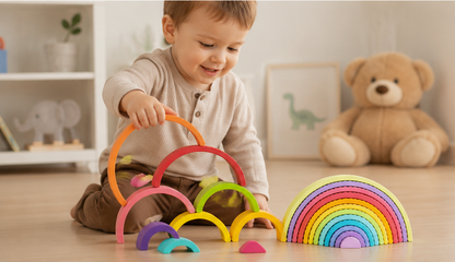 Montessori Wooden Rainbow Blocks – 12-Piece Arch Stacking Toy - Lulliyo
