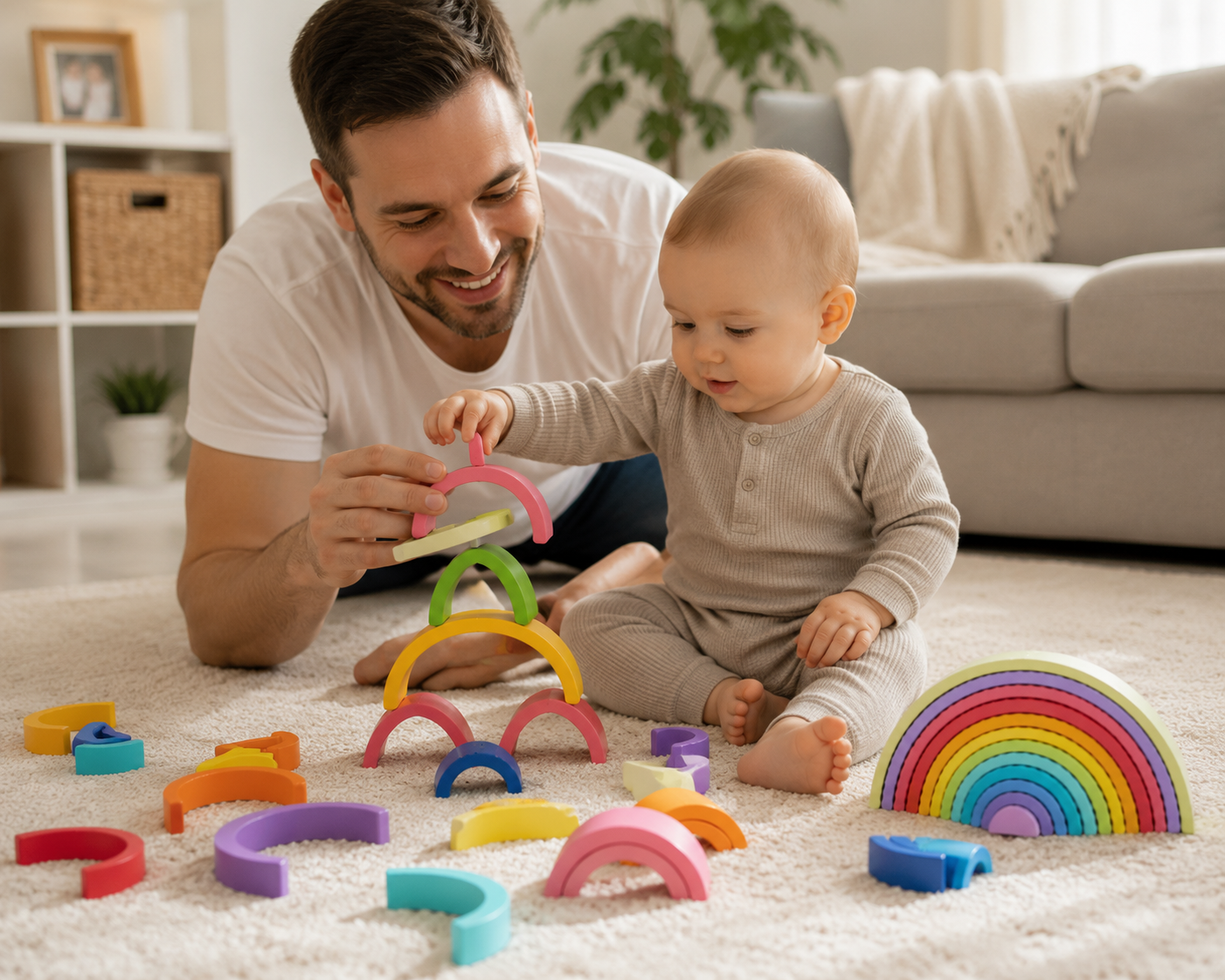 Montessori Wooden Rainbow Blocks – 12-Piece Arch Stacking Toy - Lulliyo