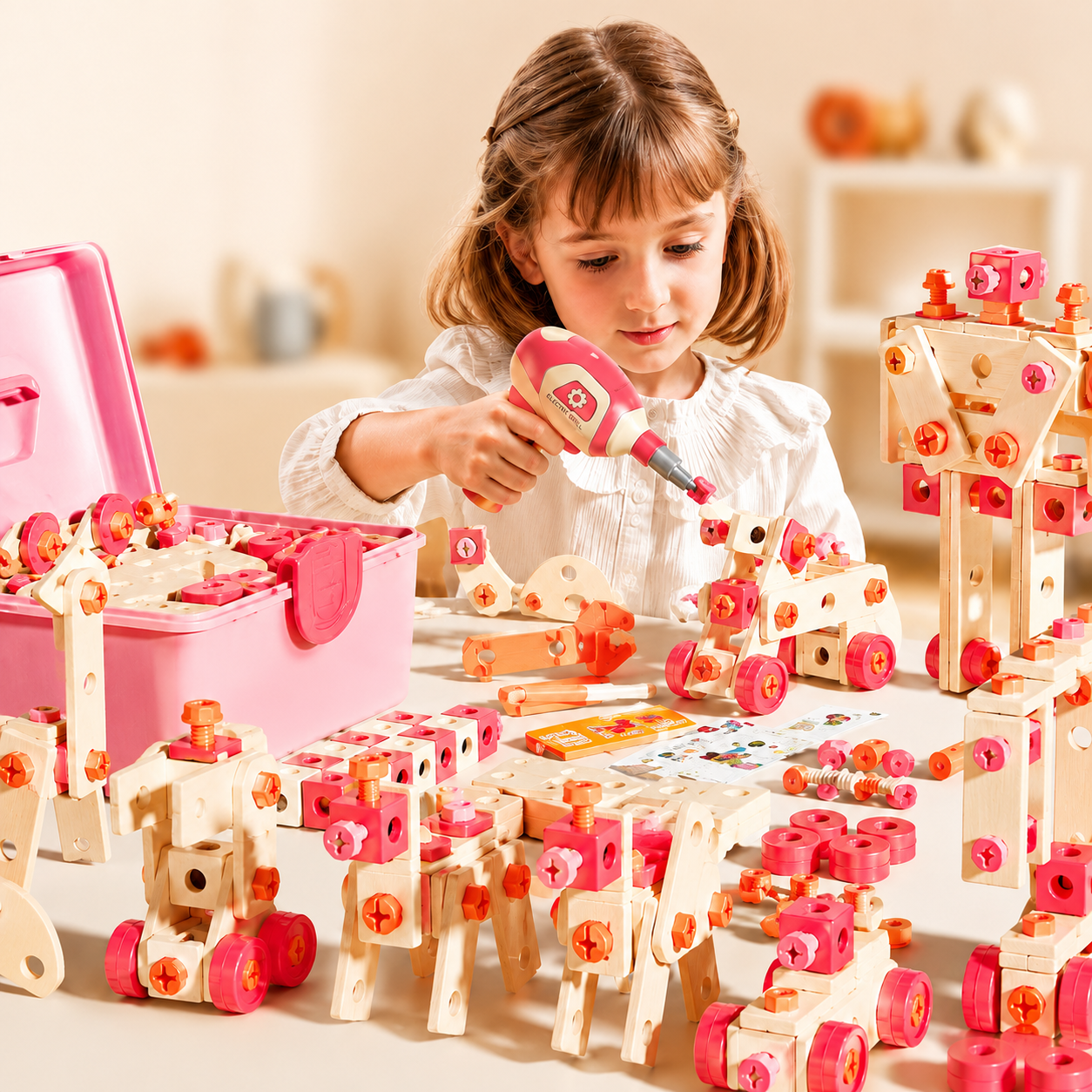 Kids Drill Construction Building Set With Screw Blocks - Lulliyo