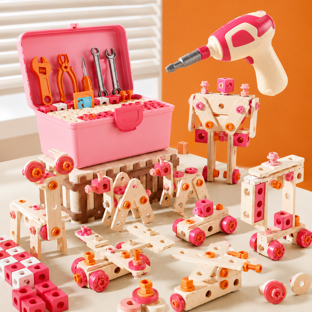 Kids Drill Construction Building Set With Screw Blocks - Lulliyo