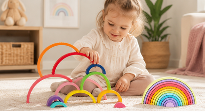 Montessori Wooden Rainbow Blocks – 12-Piece Arch Stacking Toy - Lulliyo