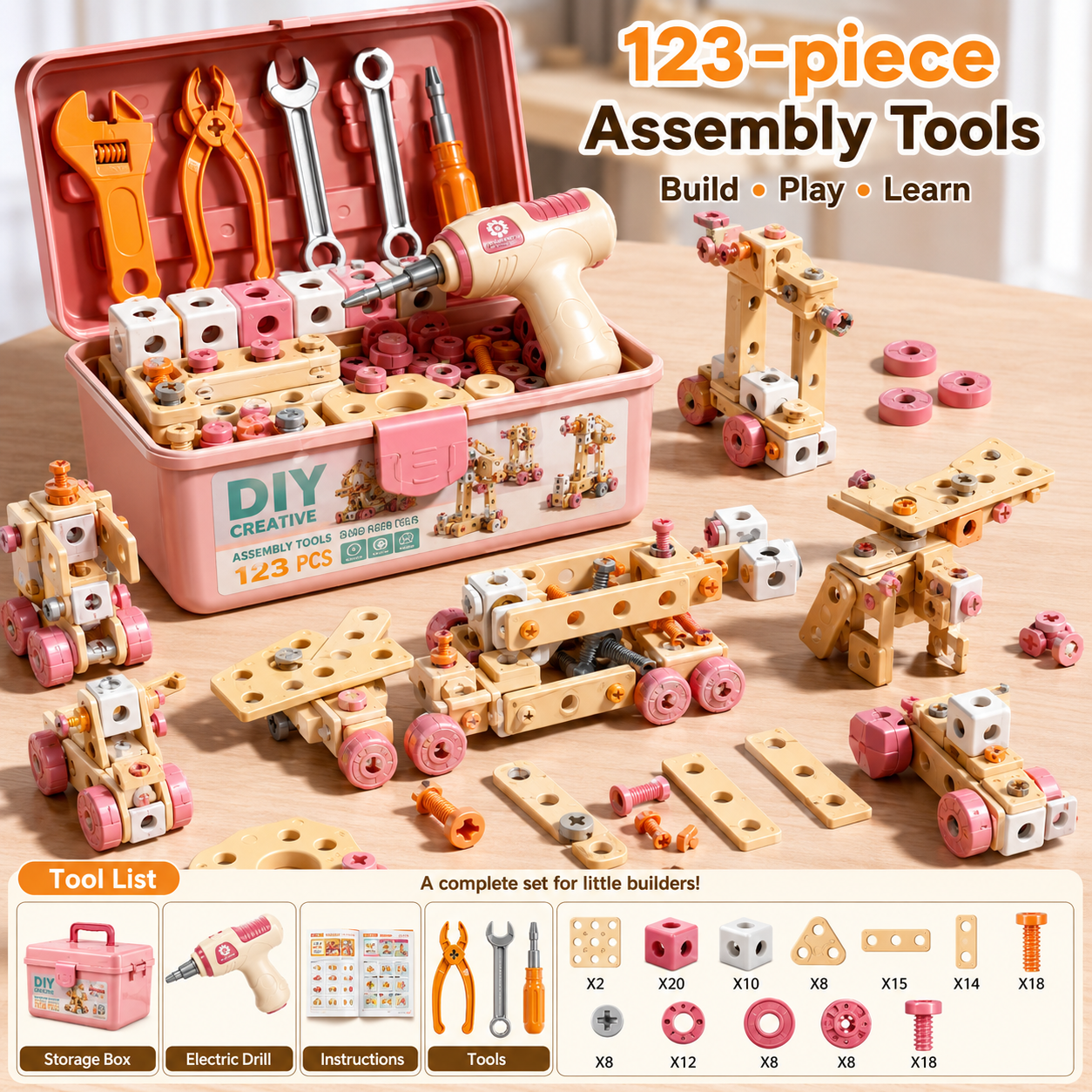 Kids Drill Construction Building Set With Screw Blocks - Lulliyo