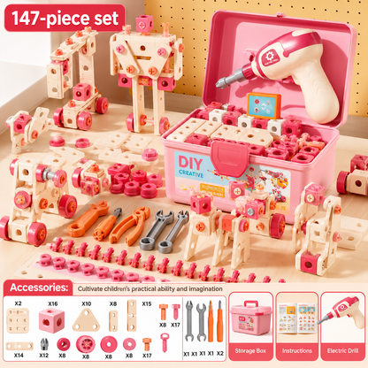 Kids Drill Construction Building Set With Screw Blocks - Lulliyo