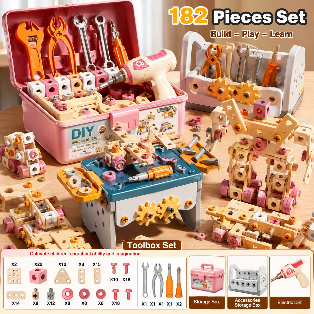 Kids Drill Construction Building Set With Screw Blocks - Lulliyo