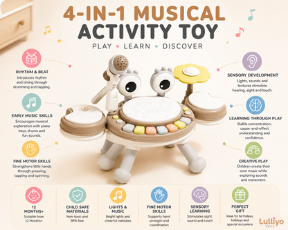 Kids 4-in-1 Piano Music Toy with Xylophone and Drums - Lulliyo