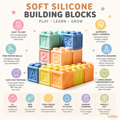 Soft Silicone Baby Building Blocks & Sensory Balls - Lulliyo