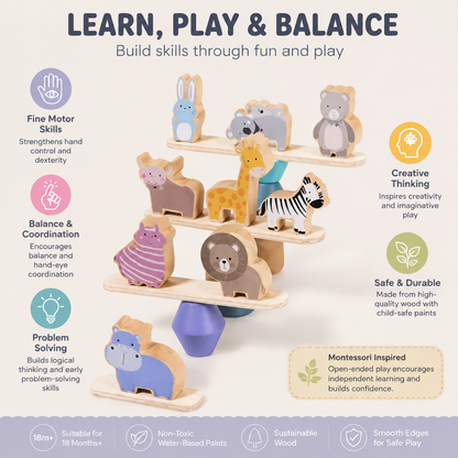 Wooden Animal Balance Blocks – Montessori Stacking Toy - Lulliyo