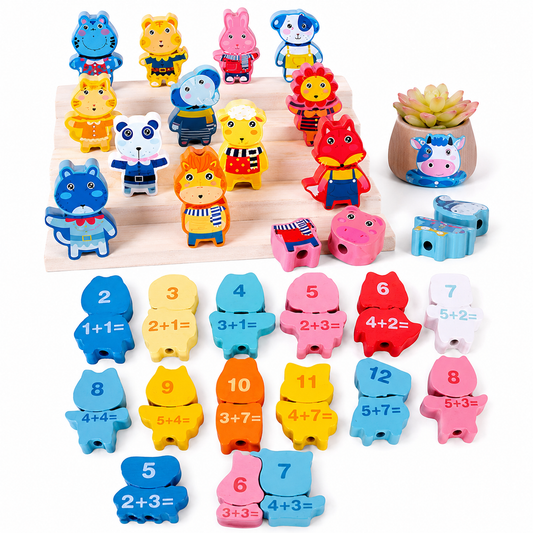 136-Piece Wooden Lacing Beads – Alphabet & Number Learning Set - Lulliyo Lulliyo