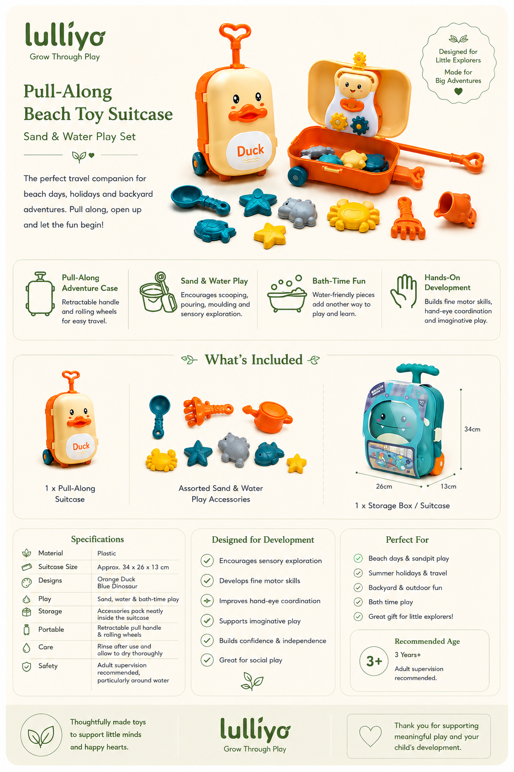 Lulliyo Pull-Along Beach Toy Suitcase – Sand & Water Play Set
