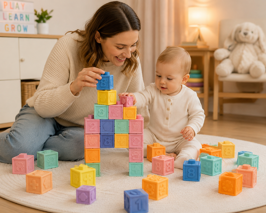 Soft Silicone Baby Building Blocks & Sensory Balls - Lulliyo Lulliyo