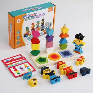 Montessori Wooden Bear Shape Sorting & Stacking Toy - Lulliyo