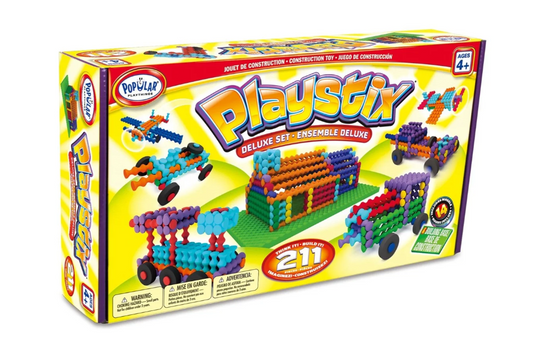 Popular Playthings Playstix Deluxe Set 211 pieces in yellow and red packaging Lulliyo