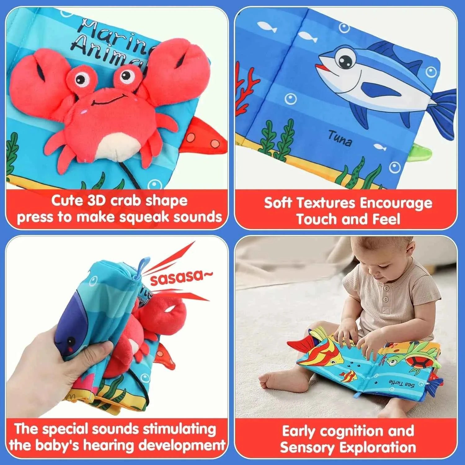 Cloth Early Learning Soft Crinkle Book - Babies 0-2