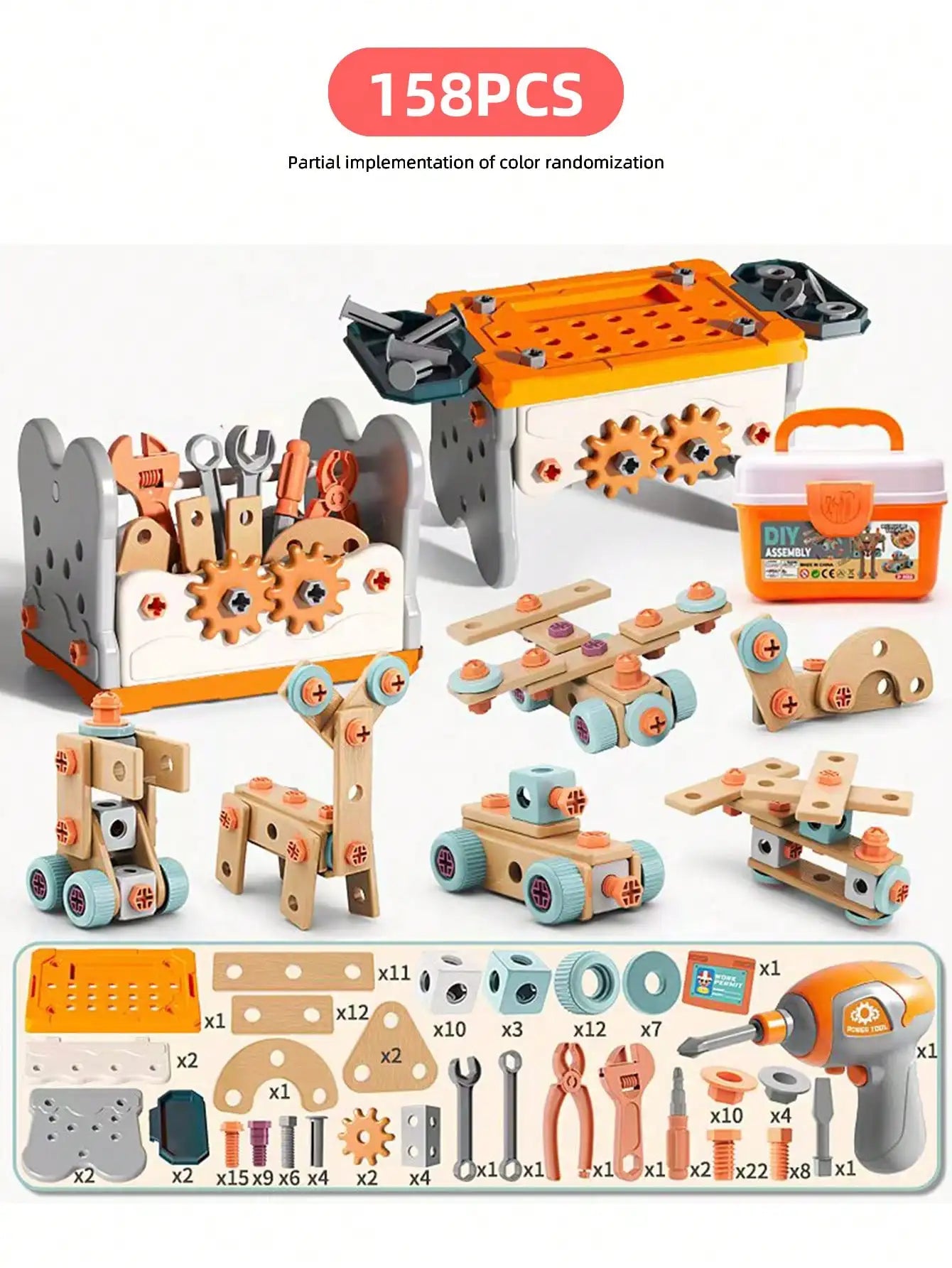 Kids Pretend Play Construction Tool Set With Drill - Lulliyo
