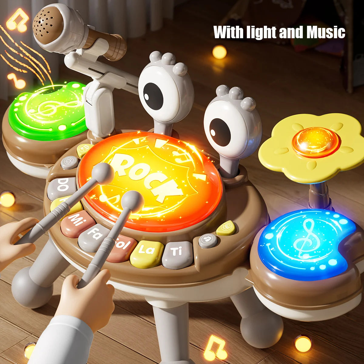 Kids 4-in-1 Piano Music Toy with Mic, Drums & Lights - Lulliyo