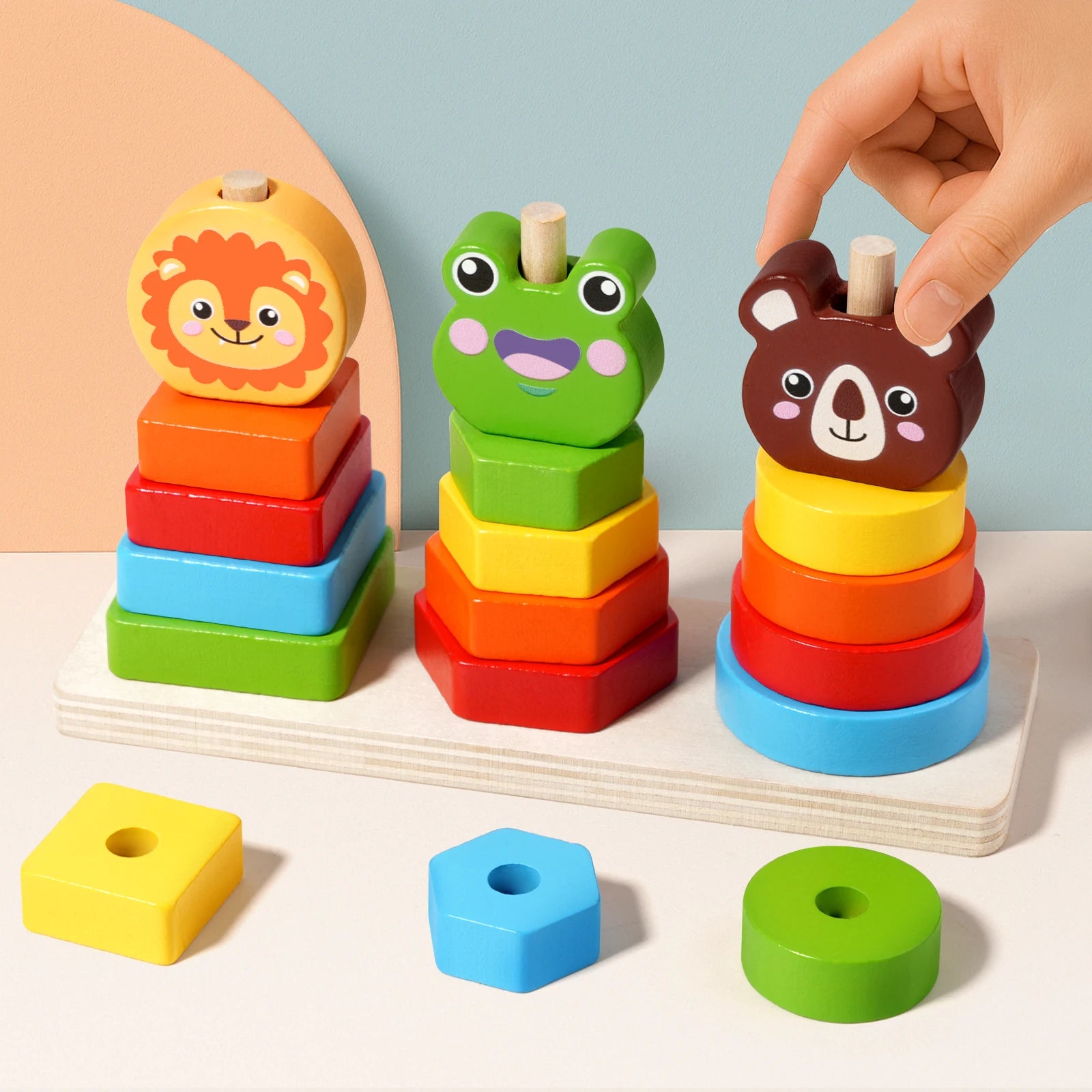 Wooden Rainbow Animal Stacking Toy – Montessori Learning - Lulliyo