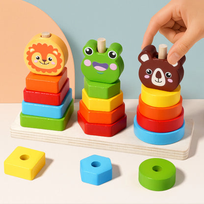 Wooden Rainbow Animal Stacking Toy – Montessori Learning - Lulliyo