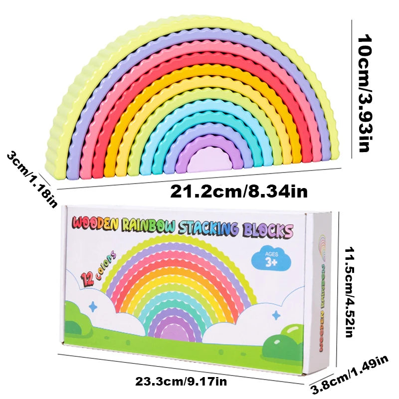 Montessori Wooden Rainbow Blocks – 12-Piece Arch Stacking Toy - Lulliyo