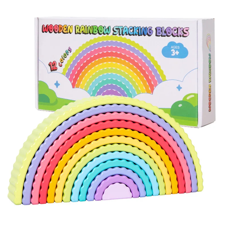 Montessori Wooden Rainbow Blocks – 12-Piece Arch Stacking Toy - Lulliyo