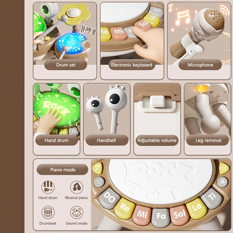 Kids 4-in-1 Piano Music Toy with Mic, Drums & Lights - Lulliyo