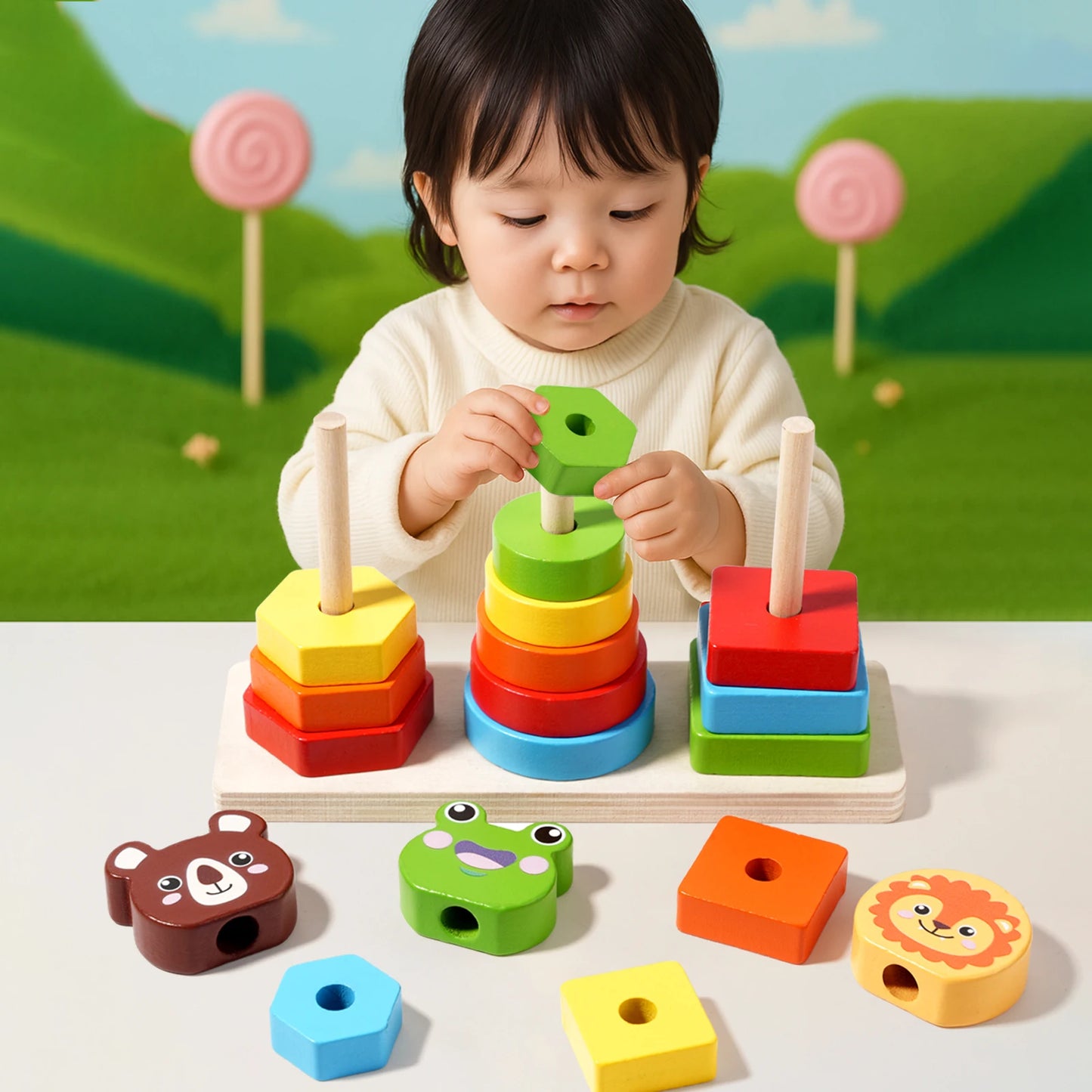 Wooden Rainbow Animal Stacking Toy – Montessori Learning - Lulliyo