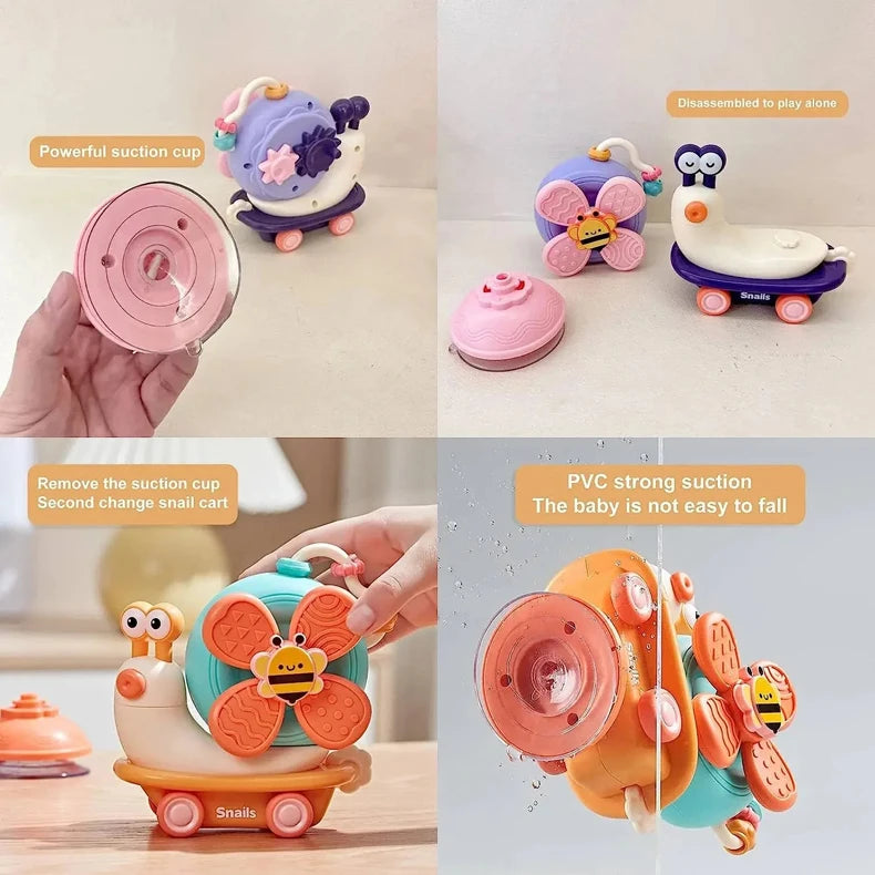 Snail Suction Cup Spinner Toy – Sensory Travel Play - Lulliyo