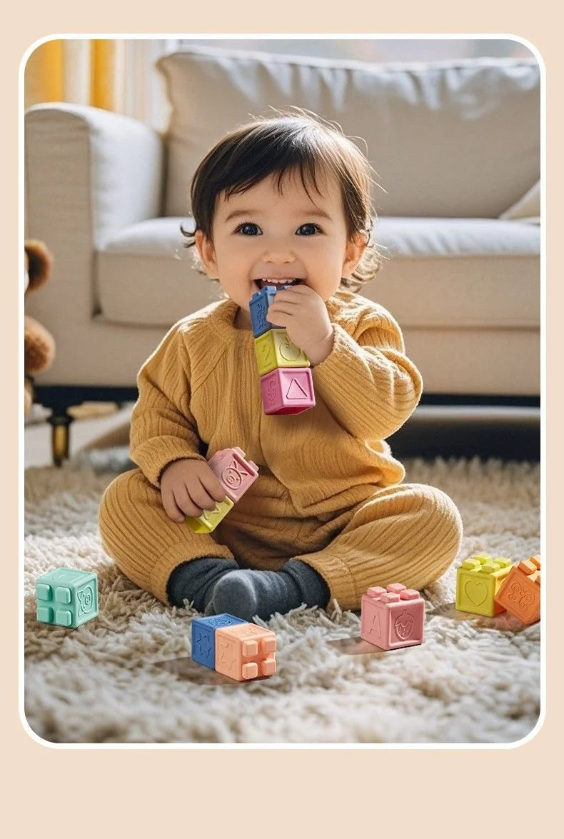 Soft Silicone Baby Building Blocks & Sensory Balls - Lulliyo