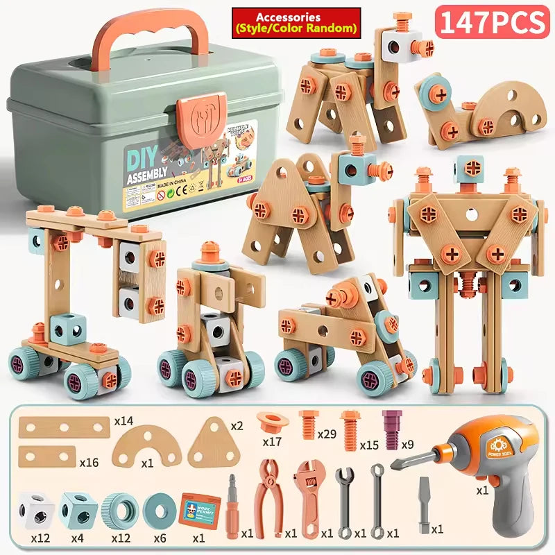 Kids Pretend Play Construction Tool Set With Drill - Lulliyo