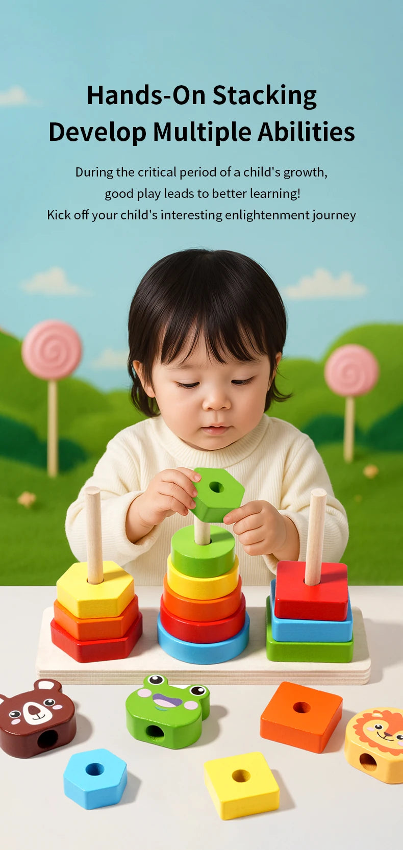 Wooden Rainbow Animal Stacking Toy – Montessori Learning - Lulliyo