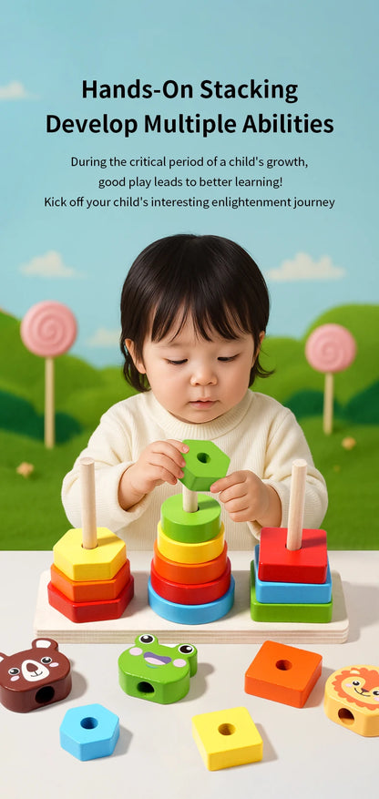Wooden Rainbow Animal Stacking Toy – Montessori Learning - Lulliyo