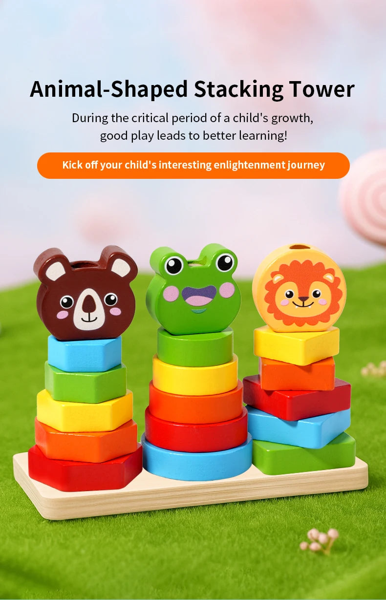 Wooden Rainbow Animal Stacking Toy – Montessori Learning - Lulliyo