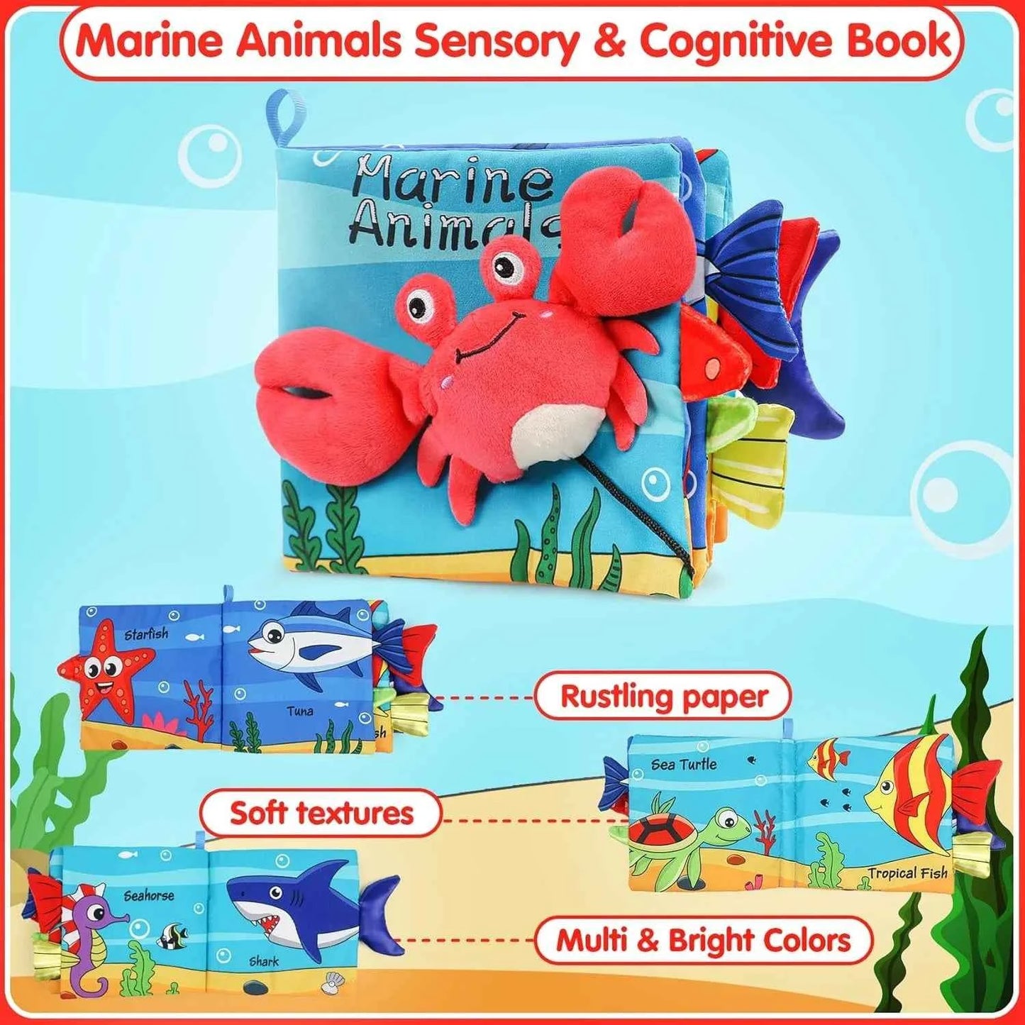 Cloth Early Learning Soft Crinkle Book - Babies 0-2