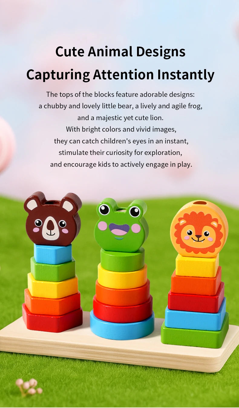 Wooden Rainbow Animal Stacking Toy – Montessori Learning - Lulliyo