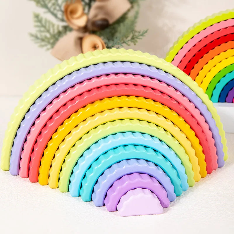 Montessori Wooden Rainbow Blocks – 12-Piece Arch Stacking Toy - Lulliyo