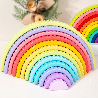 Montessori Wooden Rainbow Blocks – 12-Piece Arch Stacking Toy - Lulliyo