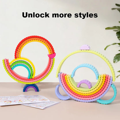 Montessori Wooden Rainbow Blocks – 12-Piece Arch Stacking Toy - Lulliyo