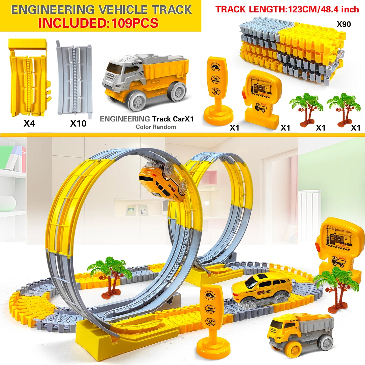 Flexible Electric Race Track Car Set For Kids