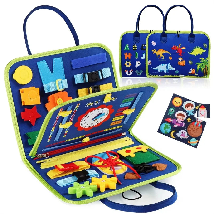 Montessori Cloth Busy Board Toy – Travel Fine Motor Play - Lulliyo