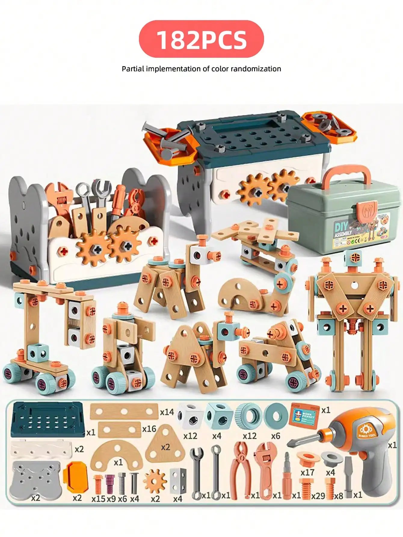 Kids Pretend Play Construction Tool Set With Drill - Lulliyo