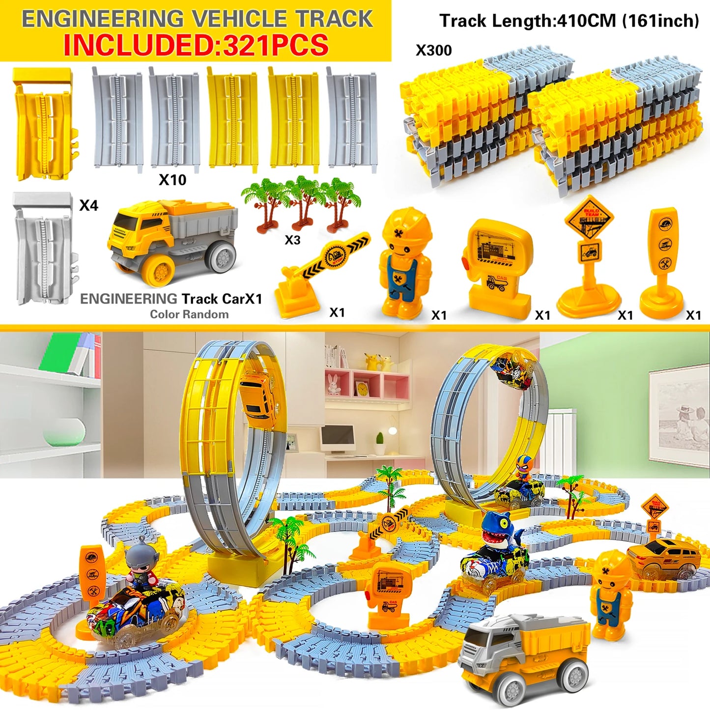 Flexible Electric Race Track Car Set For Kids